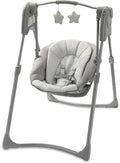 Slim Spaces Compact Baby Swing, Space Saving Portable Bay Swing with Height Adjustable Legs & Soft Toys, Reign