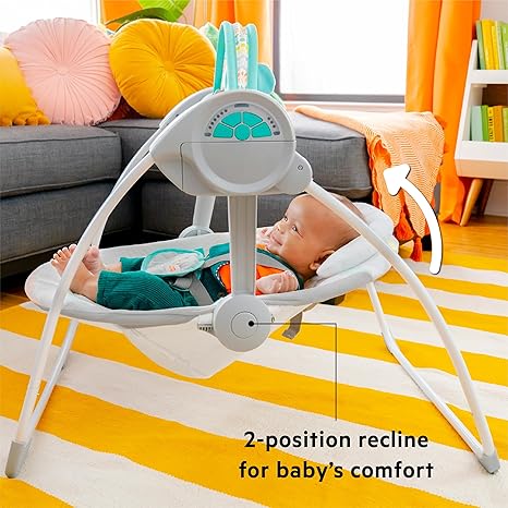 Portable Automatic 6-Speed Baby Swing with Adaptable Speed, Taggies, Music, Removable-Toy-Bar