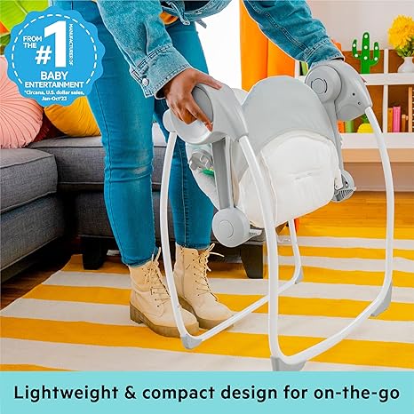 Portable Automatic 6-Speed Baby Swing with Adaptable Speed, Taggies, Music, Removable-Toy-Bar