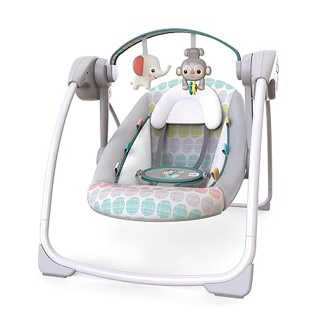 Portable Automatic 6-Speed Baby Swing with Adaptable Speed, Taggies, Music, Removable-Toy-Bar