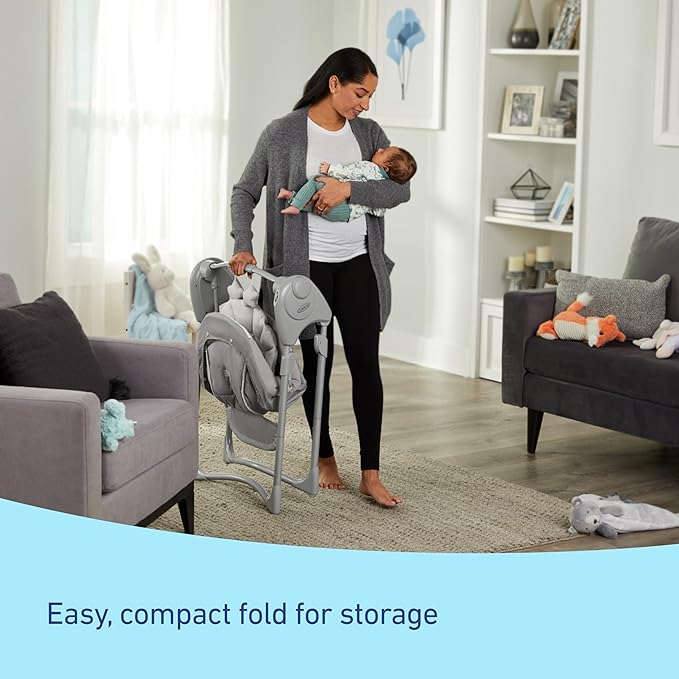 Slim Spaces Compact Baby Swing, Space Saving Portable Bay Swing with Height Adjustable Legs & Soft Toys, Reign
